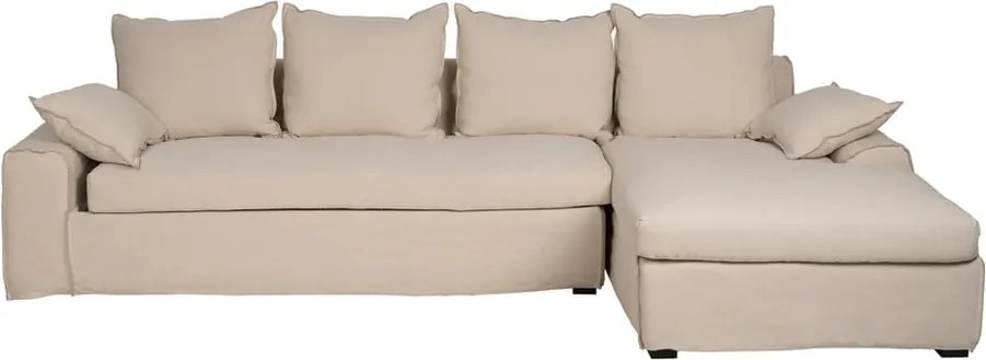 Krémszínű len sarokkanapé (jobb oldali-heverő résszel) – Ixia