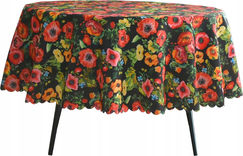 Abrosz Foltálló Fekete Kör 150 CM Kerek Pipacs Virágok Piros