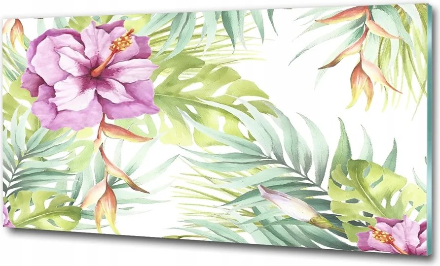 Fotó kép edzett üveg Virágok és madarak 125x50