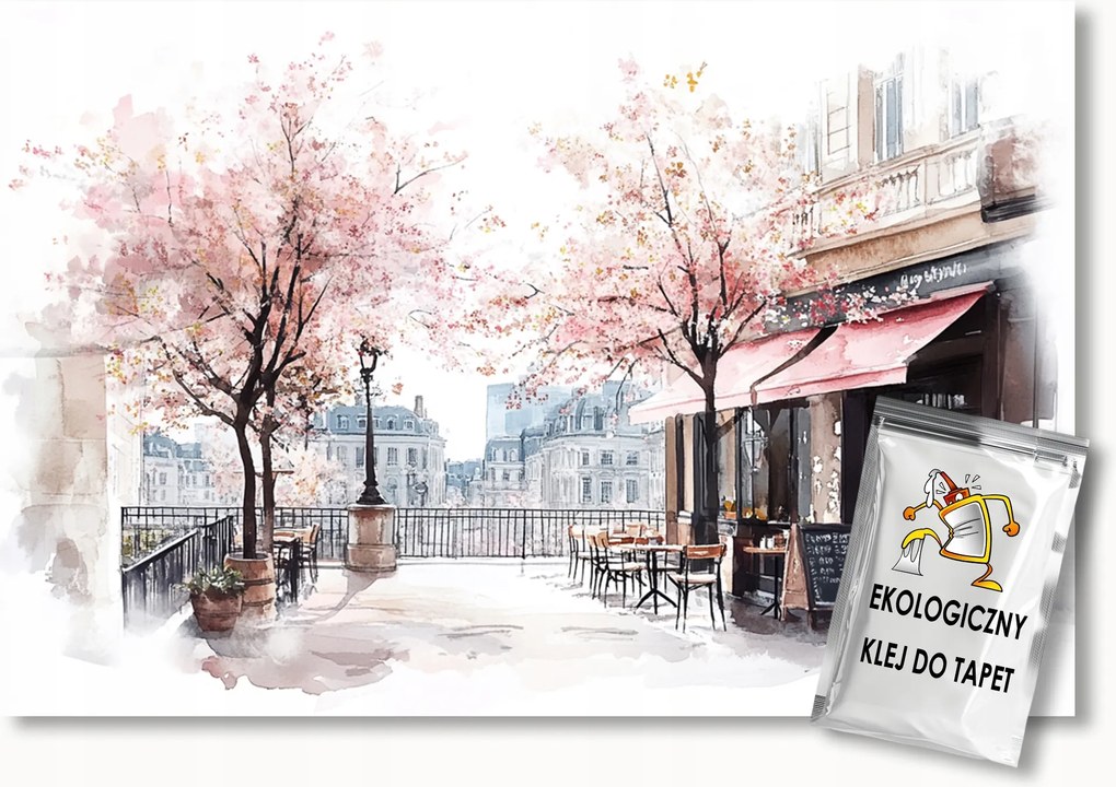 Fotótapéta Flizelina Párizs Terasz Kávézó Fák Tavasz 200x140 ragasztó