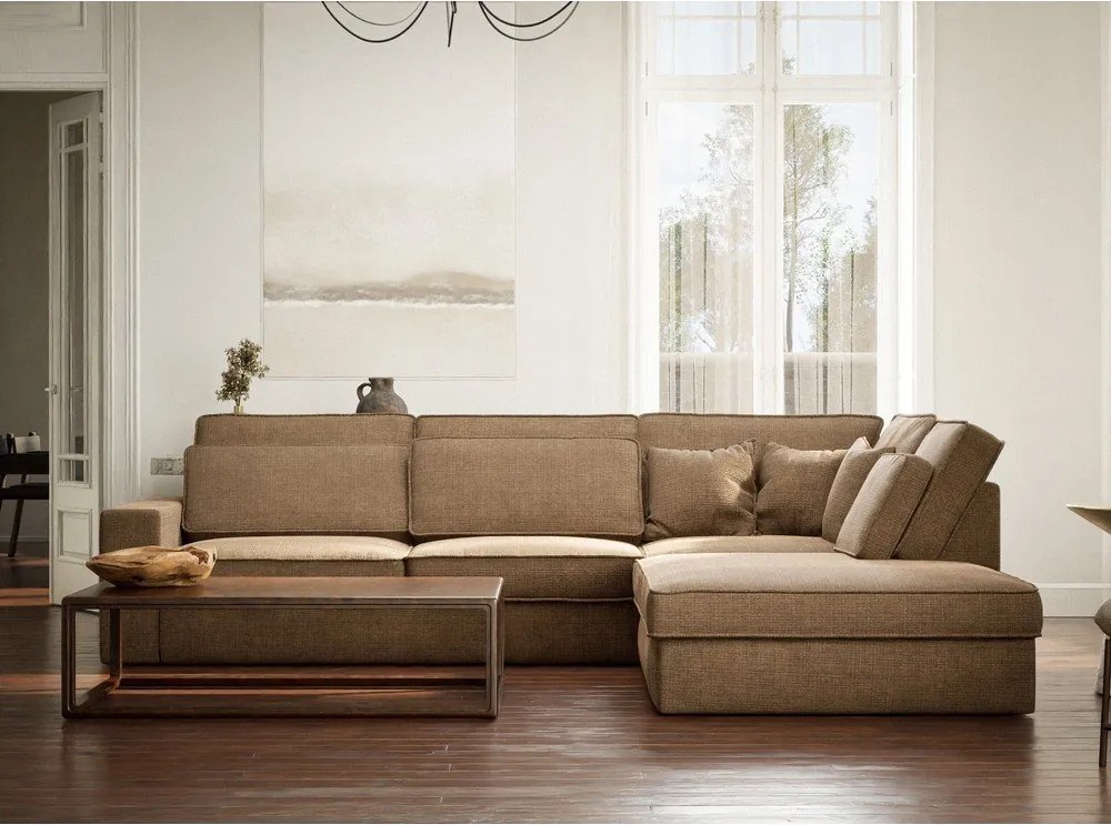 Világosbarna zsenília sarokkanapé (jobb oldali-L alakú) Kirou – Maison de Rêve