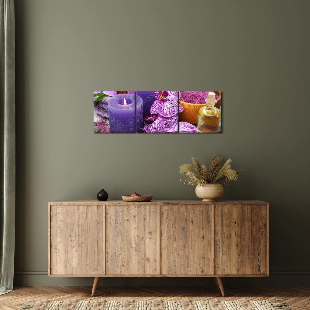 Orchideák és gyertyák képe (órával) (90x30 cm)