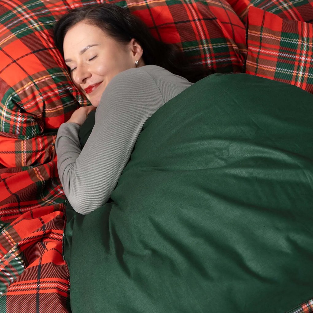 Goldea pamut ágyneműhuzat duo - piros kockás, sötétzöld hátoldal 140 x 220 és 70 x 90 cm