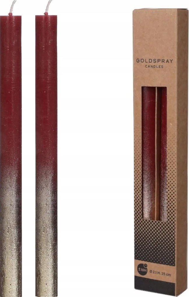 Kúpos Gyertyák Arany Csillámos bordó 2 db 25 cm