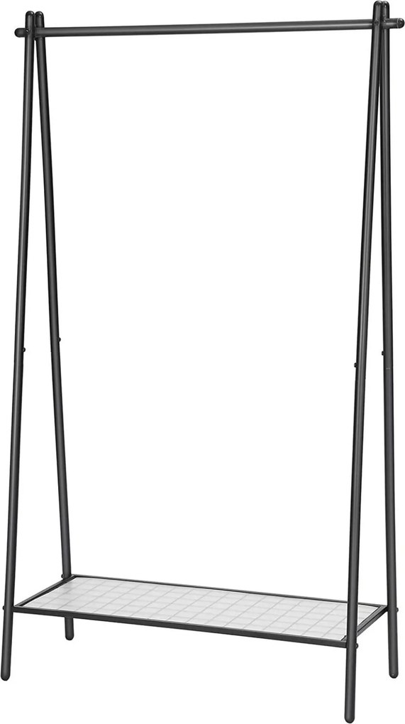 Ruhaállvány alsó polccal, fekete 92x33x153cm