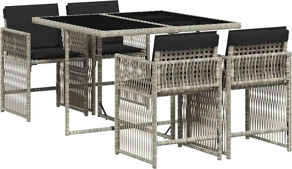 vidaXL 5részes világosszürke polyrattan kerti étkezőgarnitúra párnával