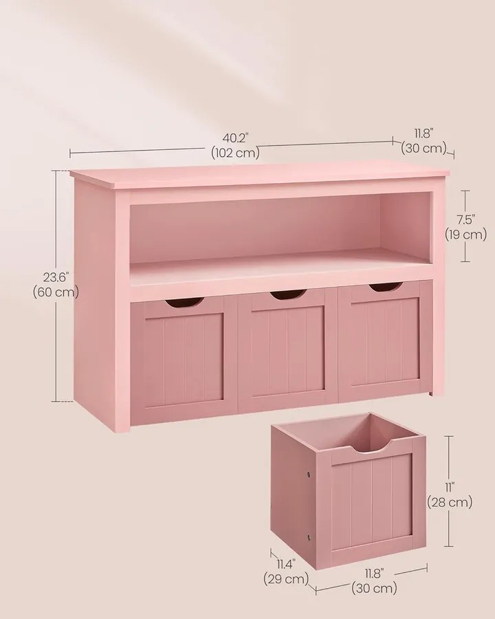 Játéktároló szekrény, gyerekpolc, 30 x 102 x 60 cm, rózsaszín
