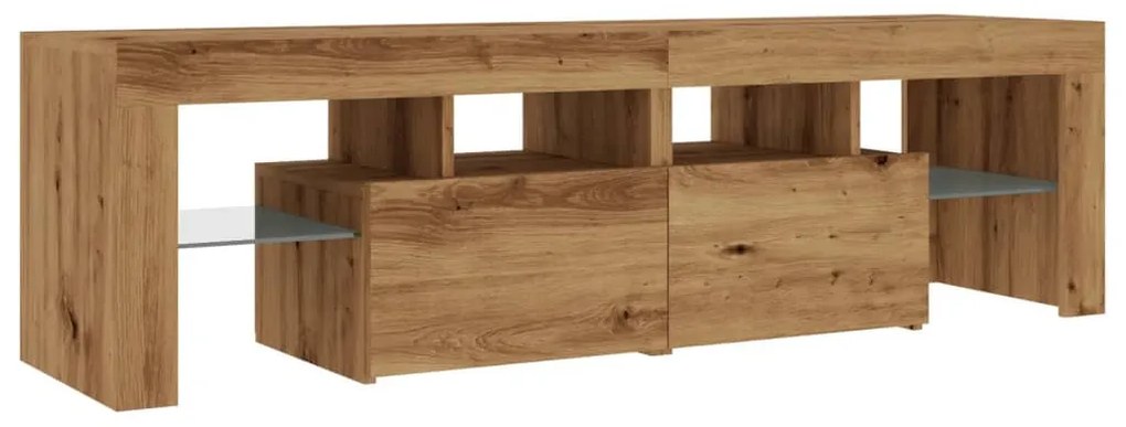 kézműves tölgy szerelt fa TV-szekrény LED-ekkel 140x36,5x40 cm