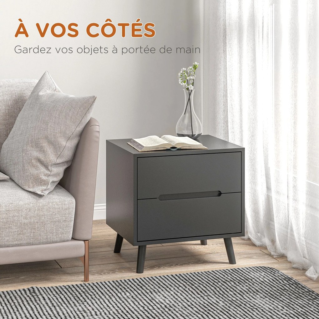 HOMCOM Éjjeliszekrény 2 Fiókkal, Modern Stílus a Hálószobába és Nappaliba, 50 x 40 x 50,5 cm, Fekete | Aosom