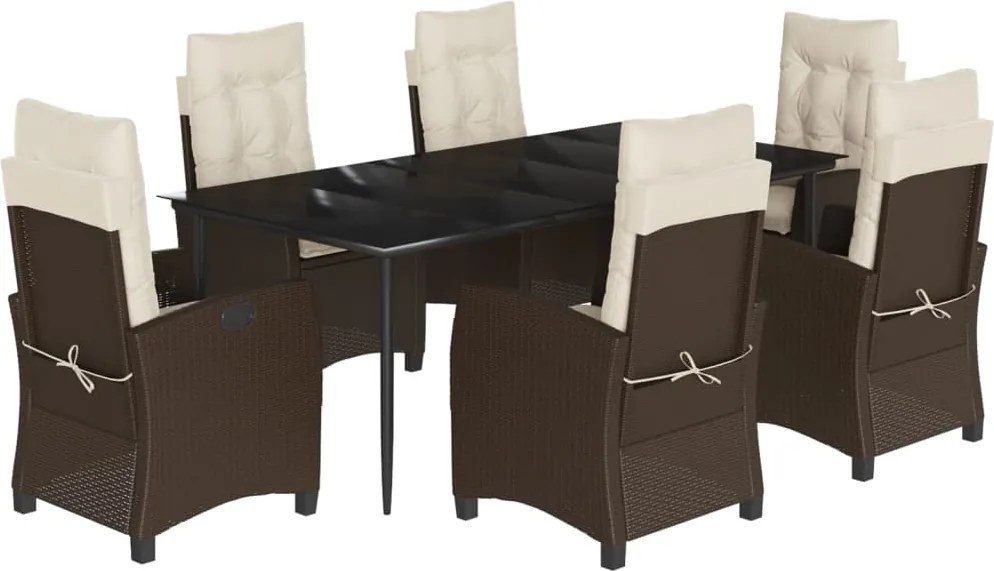 vidaXL 7 részes barna polyrattan kerti étkezőgarnitúra párnával