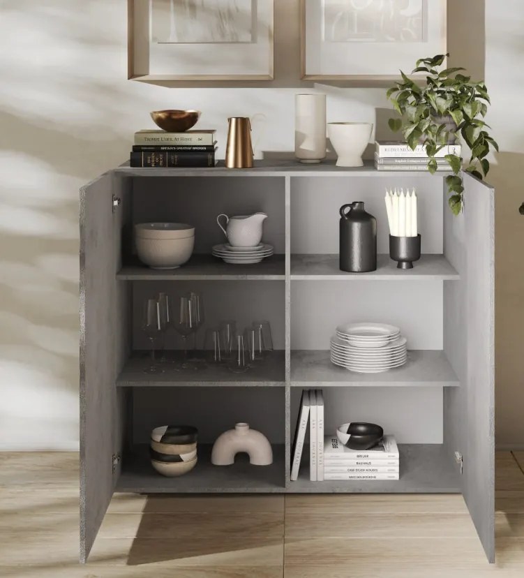 SNAKE kétajtós komód, antracitszürke testtel és antracitszürke, díszített mintázatú előlapokkal