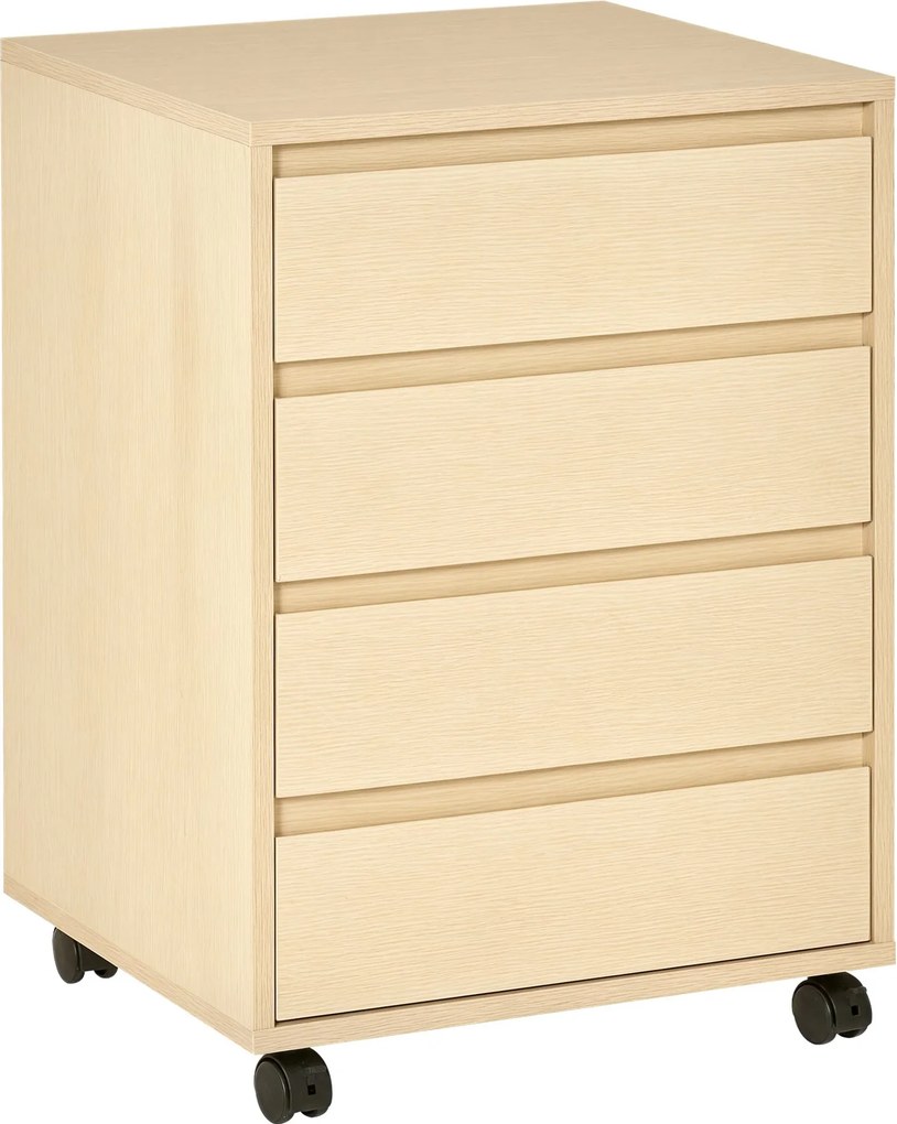 HOMCOM 4 Fiókos Irodai Fiókegység Kerekes Mobil Irattartó Székhez 46x40x65 cm Természetes | Aosom