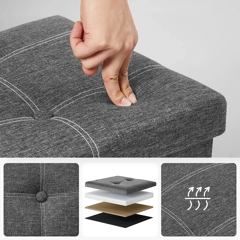 Puff, tároló pad összecsukható ülés ottomán 110x38x38 cm, sötétszürke