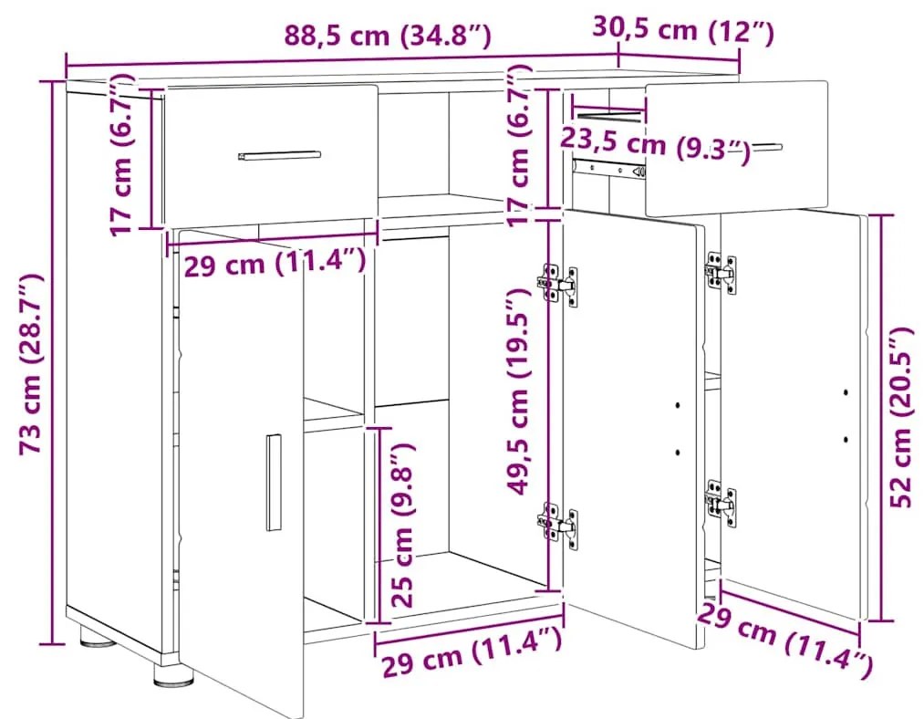 Széf fiókkal ajtóval Szürke sonoma 88.5 x 30.5 x 73 cm Faanyag