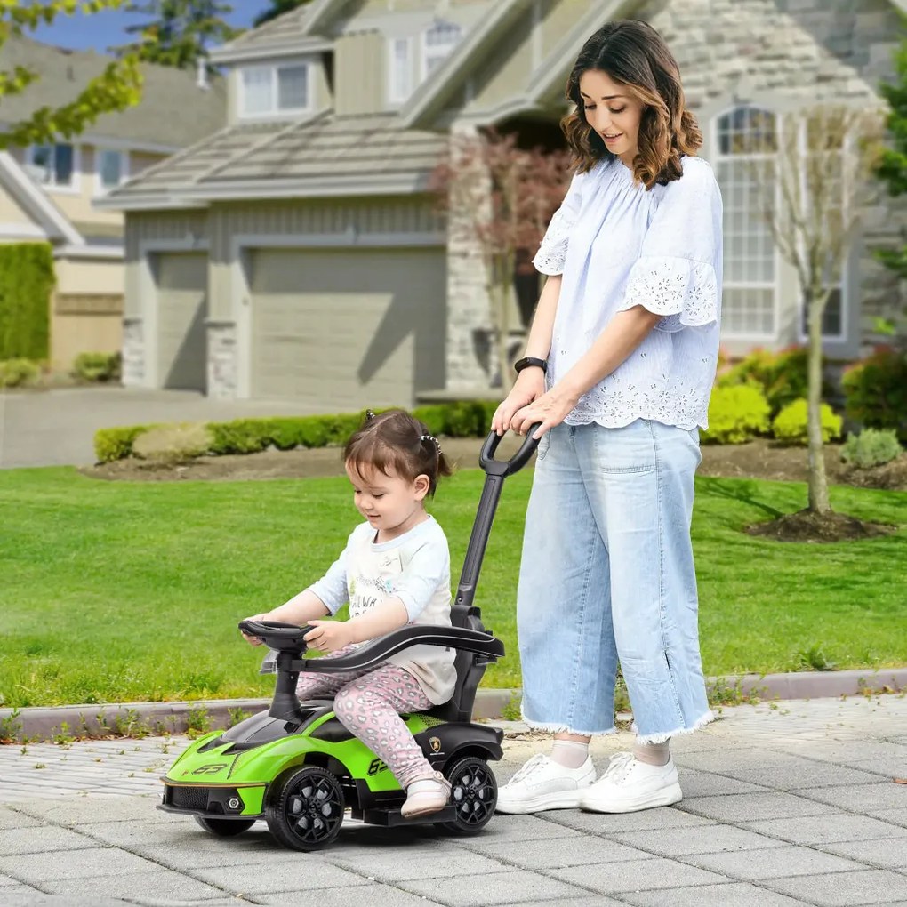 AIYAPLAY Ride-on autó tolókarral, 2 az 1-ben Ride-on jármű kormánykerékkel, kürttel, lábtartóval, üléstárolóval, zöld