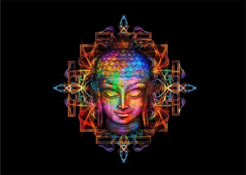 Kép - Buddha mellszobra neon színekben (üvegen) (70x50 cm)