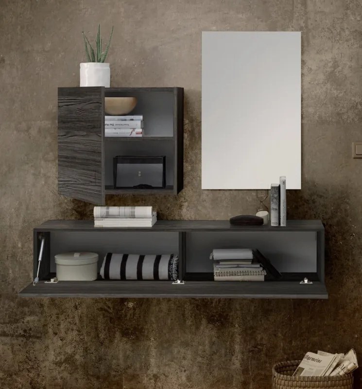 STEEL Fali szekrény, kisméretű, 1 ajtós, fekete, laminált