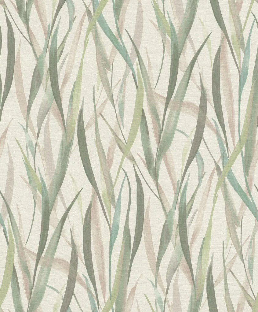 Bézs fali tapéta zöld levelekkel növényi motívummal Paraiso 330212 Rasch