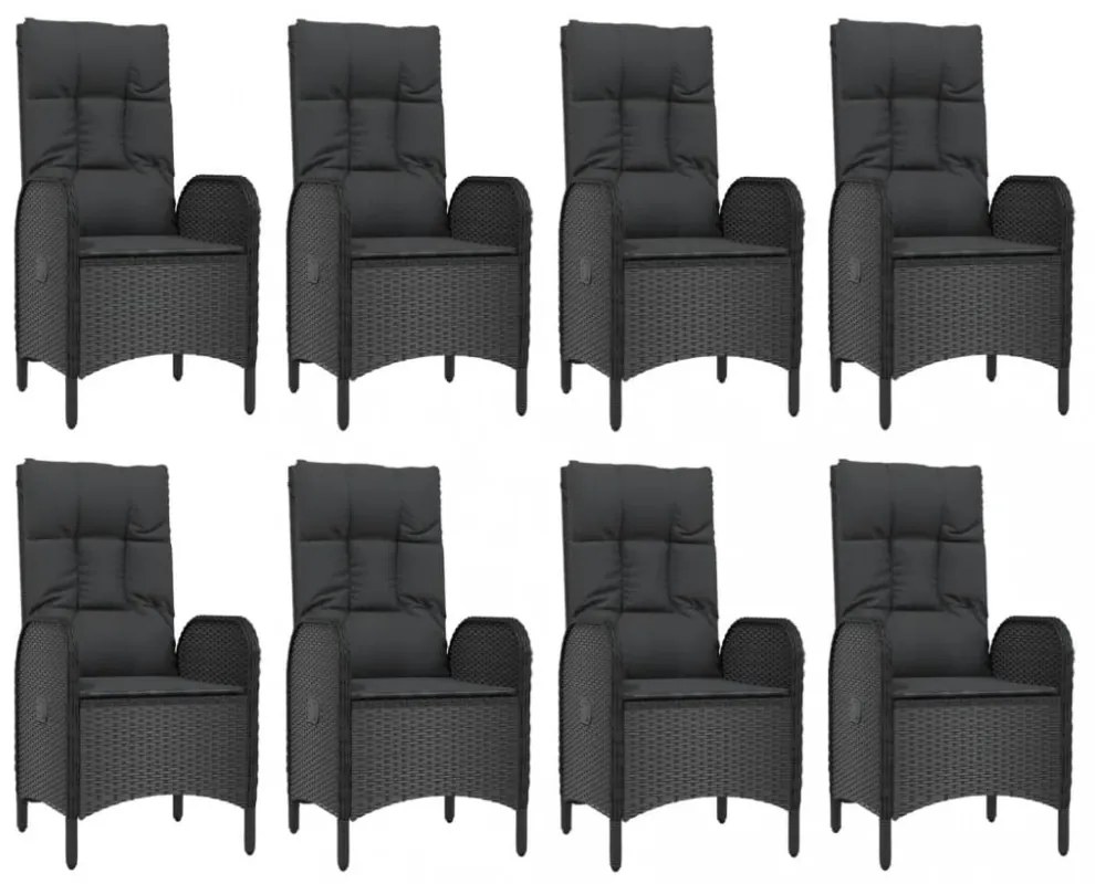 9 részes fekete és szürke polyrattan kerti étkezőszett párnával