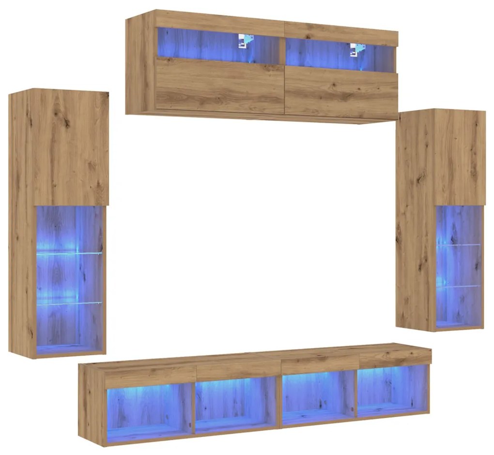 TV faliszekrények LED világítással 2 db Kézműves tölgy 80x30x30 cm