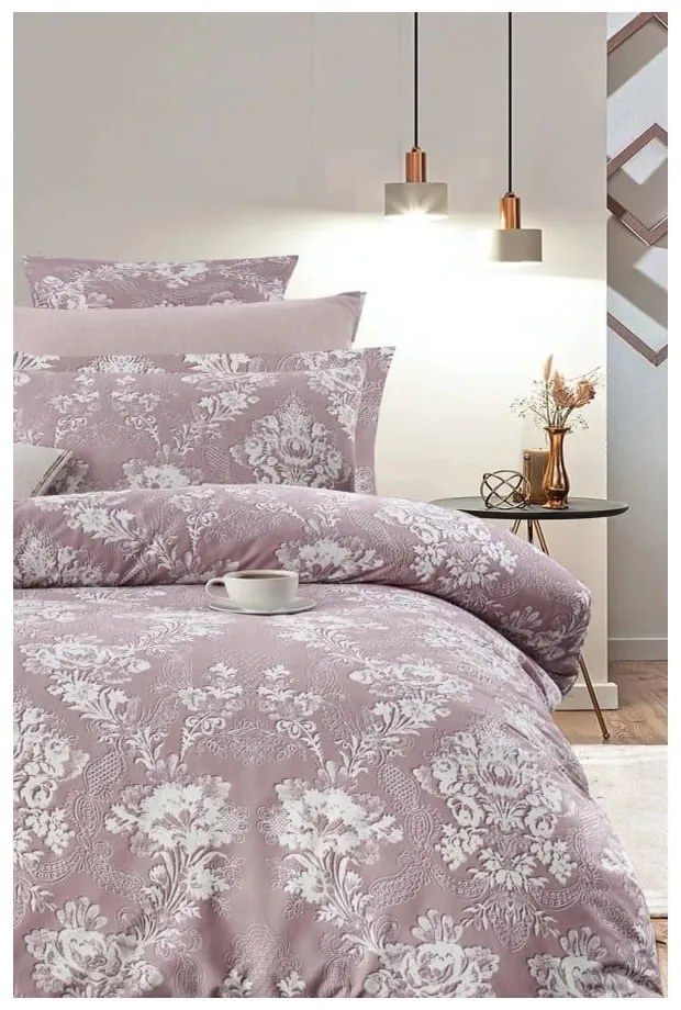 Rózsaszín kétszemélyes hosszabbított négyrészes renforcé pamut ágyneműhuzat lepedővel 200x220 cm – Mila Home