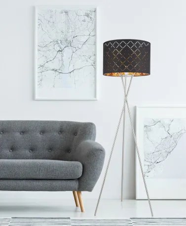 Globo 15229S1 Állólámpa textil, fekete-arany, kábel 1,8 m, Schalter, ø: 620, H:1580, exkl. 1xE27 60W 230V