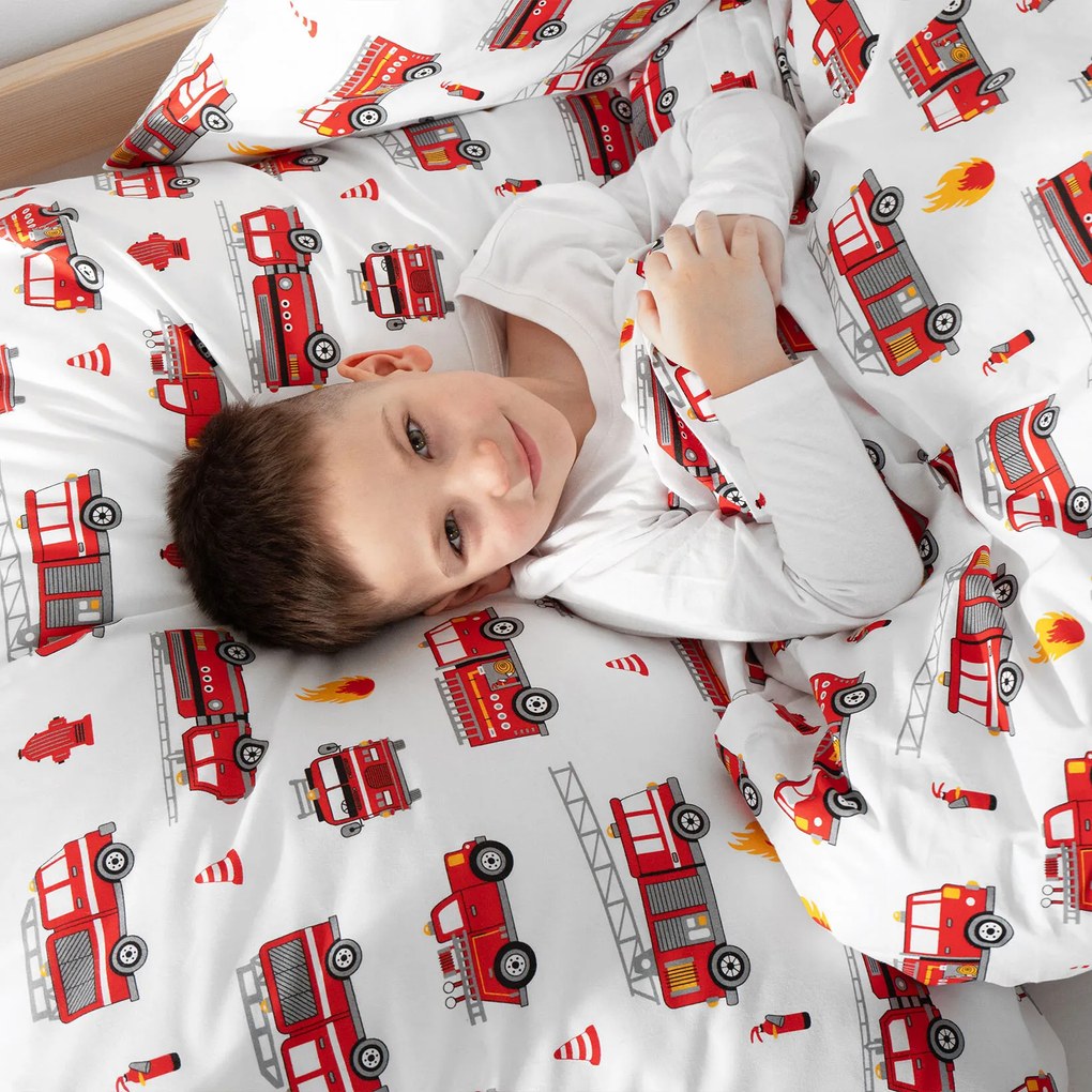 Goldea gyerek pamut ágyneműhuzat - tűzoltóautók 140 x 200 és 70 x 90 cm