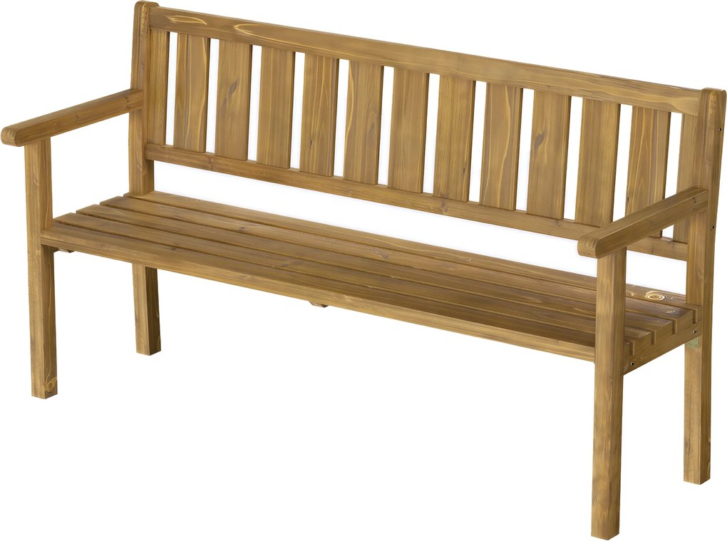 Outsunny 3 személyes kültéri fapad, időjárásálló, támlával és karfával, 360 kg teherbírás, kert/erkély/terasz — 167 x 57 x 93 cm, teak | Aosom