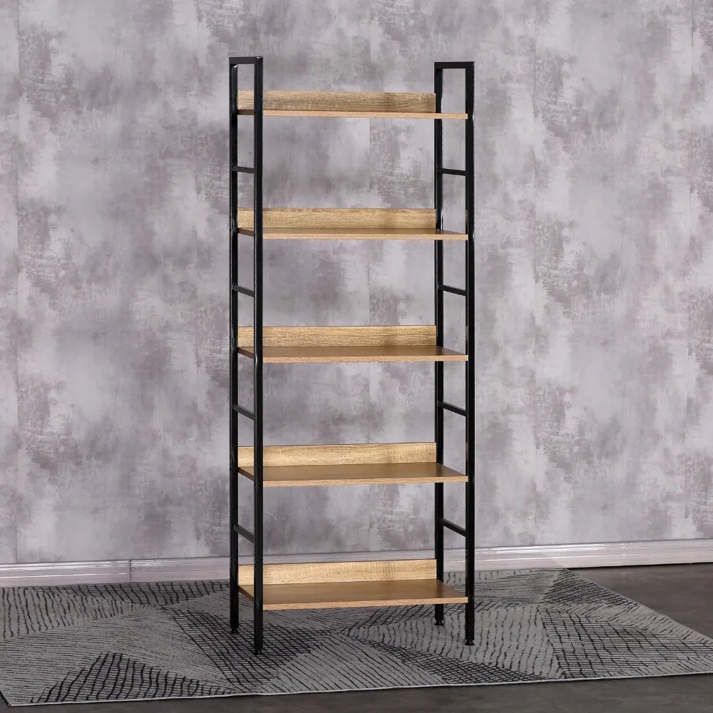 Intenso Home 5 szintes nyitott könyvespolc 60 x 160cm (Sonoma tölgy) | Univerzális tároló állvány fém lábakkal