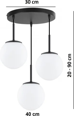 Brilagi - MILO kábeles függeszték 3xE27/60W/230V fekete