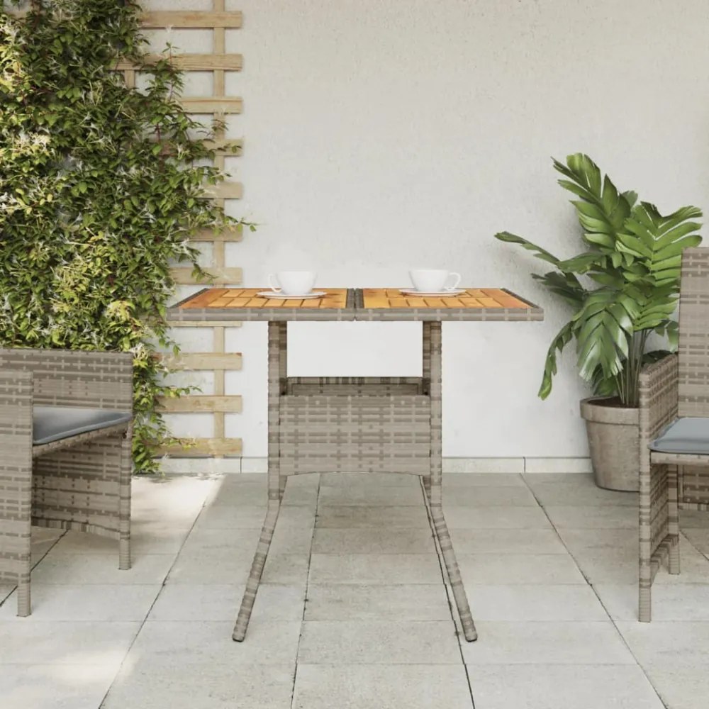 szürke polyrattan kerti asztal akácfa lappal 80 x 80 x 75 cm