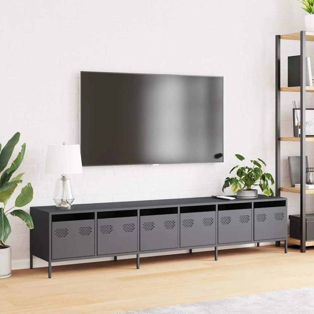 antracitszürke hidegen hengerelt acél TV-szekrény 202x39x43,5cm