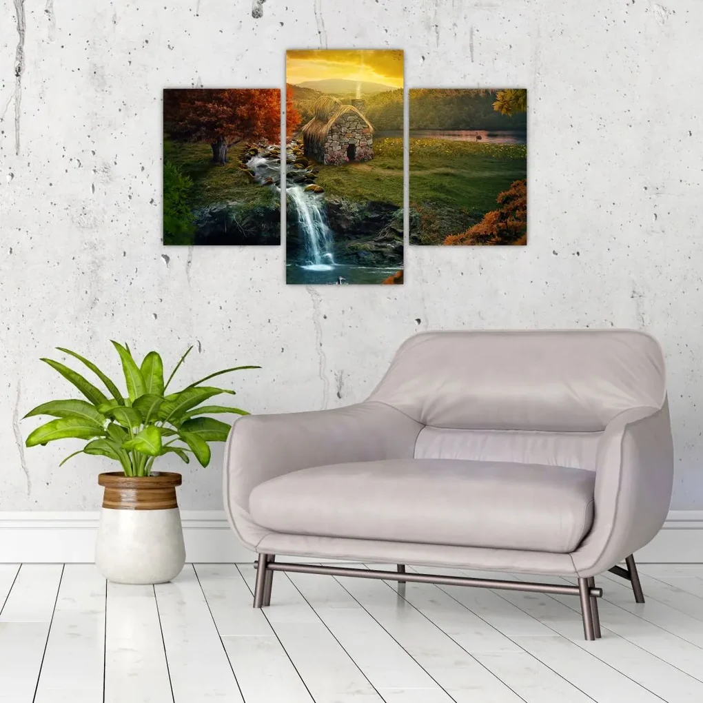 Egy ház képe egy mesebeli tájban (90x60 cm)
