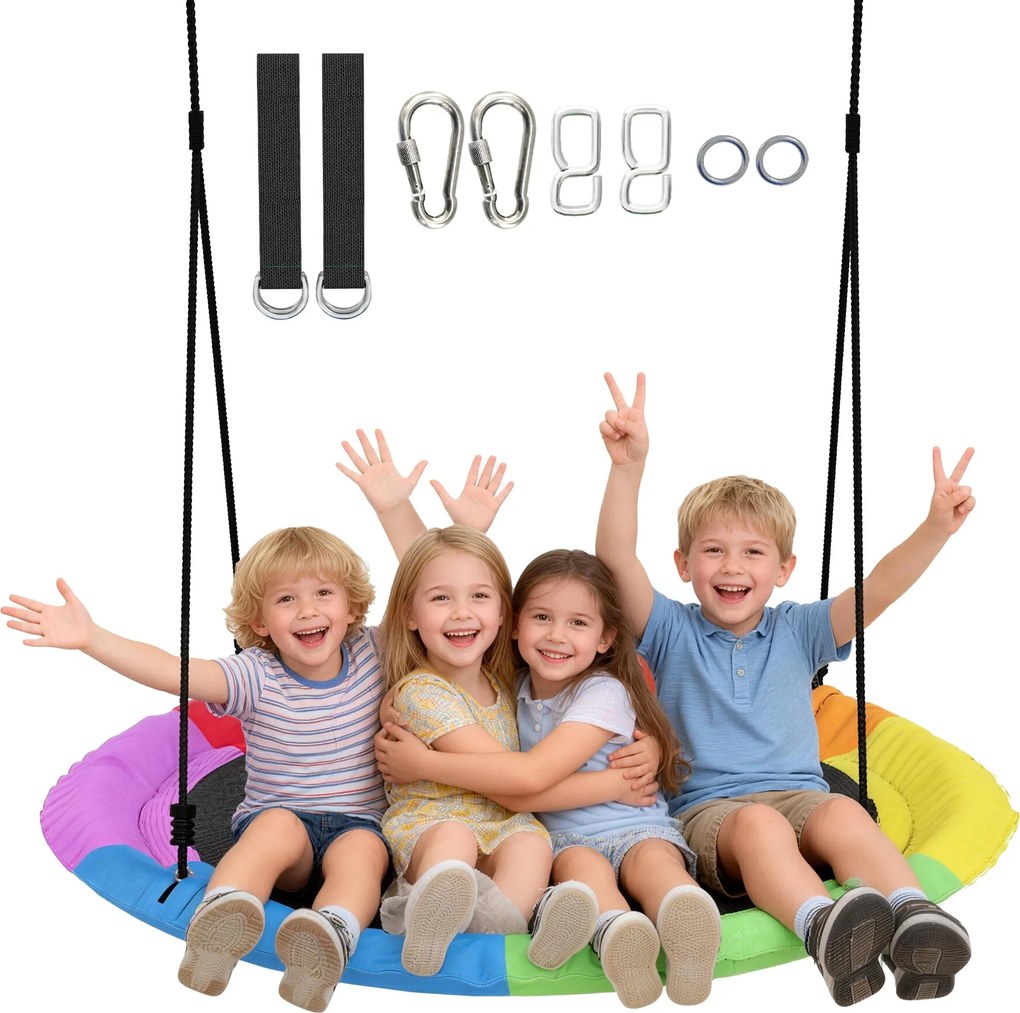 AIYAPLAY 120 cm állítható fészekhinta — 300 kg teherbírás, állítható kötelek és fahevederek, 3–8 éveseknek, beltéri/kültéri | Aosom