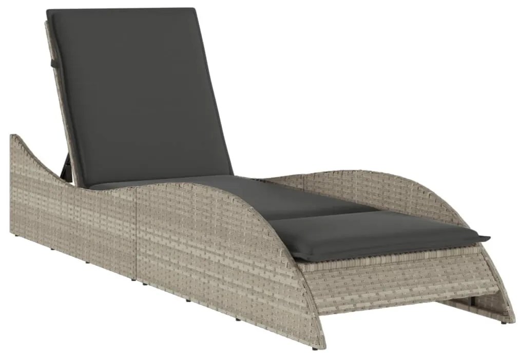 Világosszürke polyrattan napozóágy párnával 60x205x73 cm