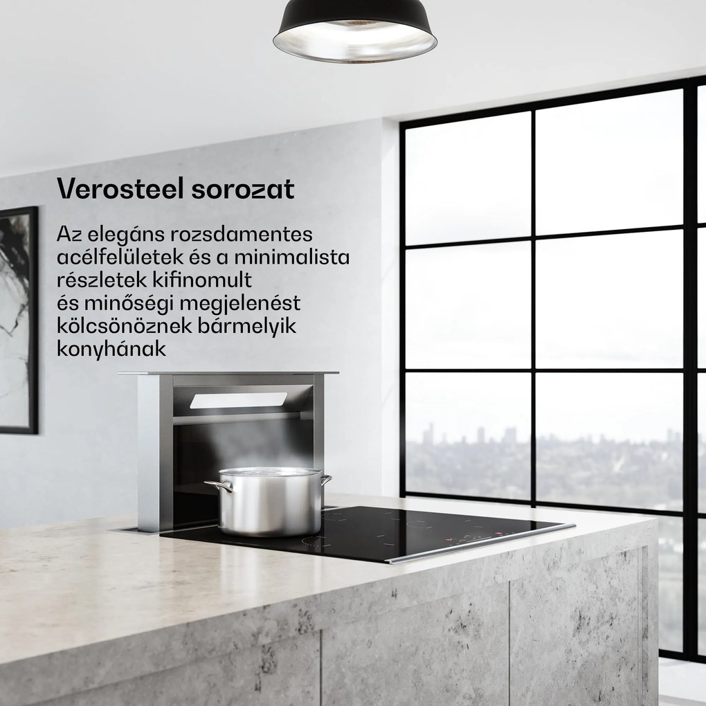Klarstein Verosteel beépített páraelszívó, minimalista, nagy teljesítményű, EEC A++, 853,3 m³/h, 60 cm