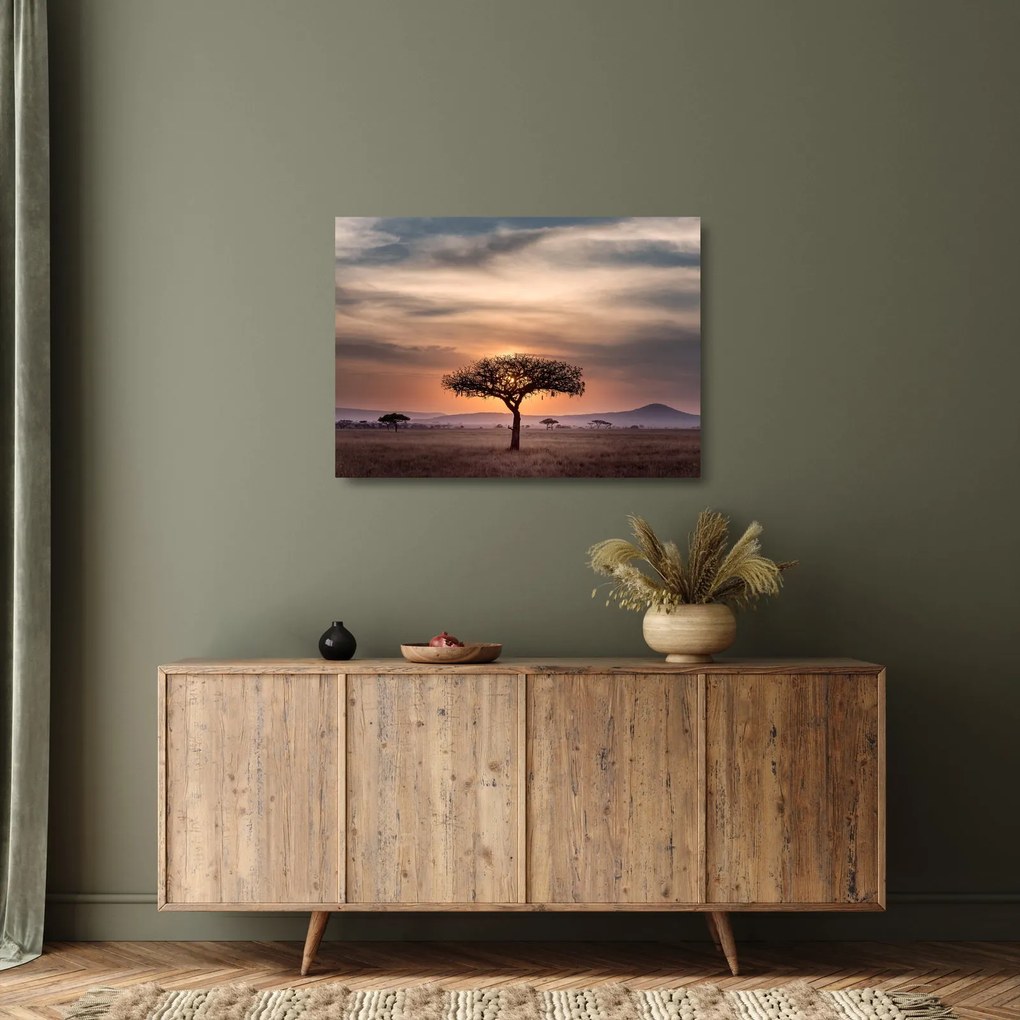 Naplemente képe Tanzániában (üvegen) (70x50 cm)
