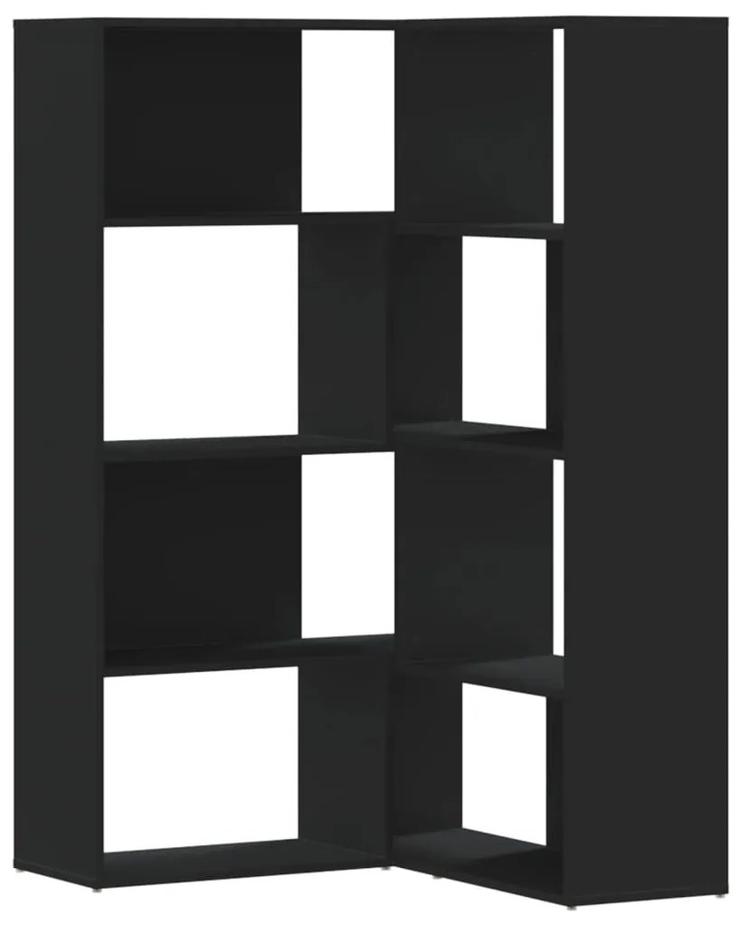4 szintes fekete szerelt fa sarokkönyvespolc 85 x 85 x 140 cm