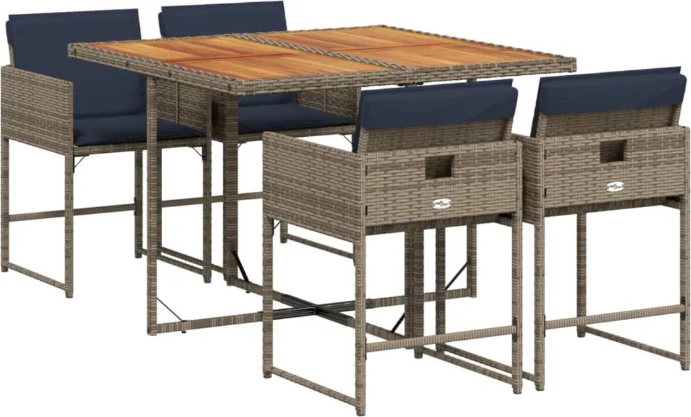 vidaXL 5 részes szürke polyrattan kerti étkezőgarnitúra párnával