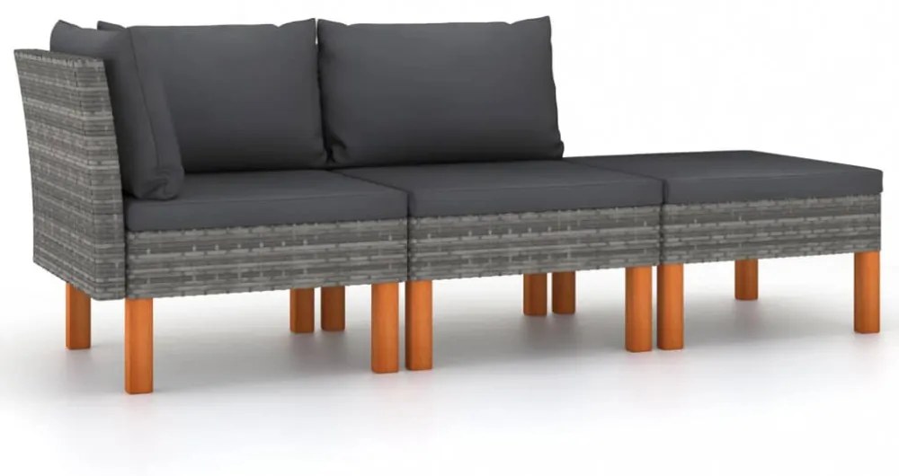 3 részes polyrattan és tömör eukaliptuszfa kerti ülőgarnitúra
