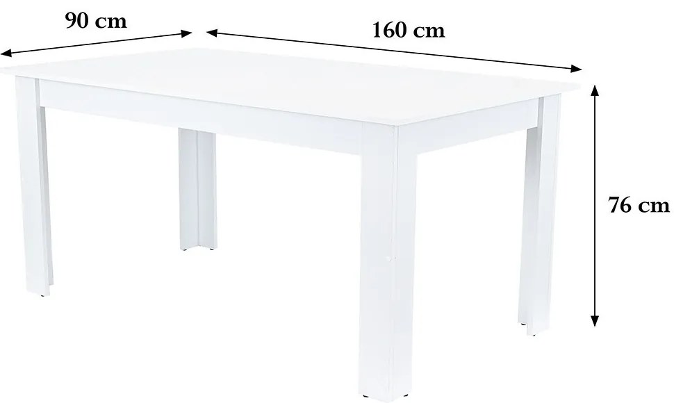 Yorki Standard étkezőasztal 160x90 cm fehér
