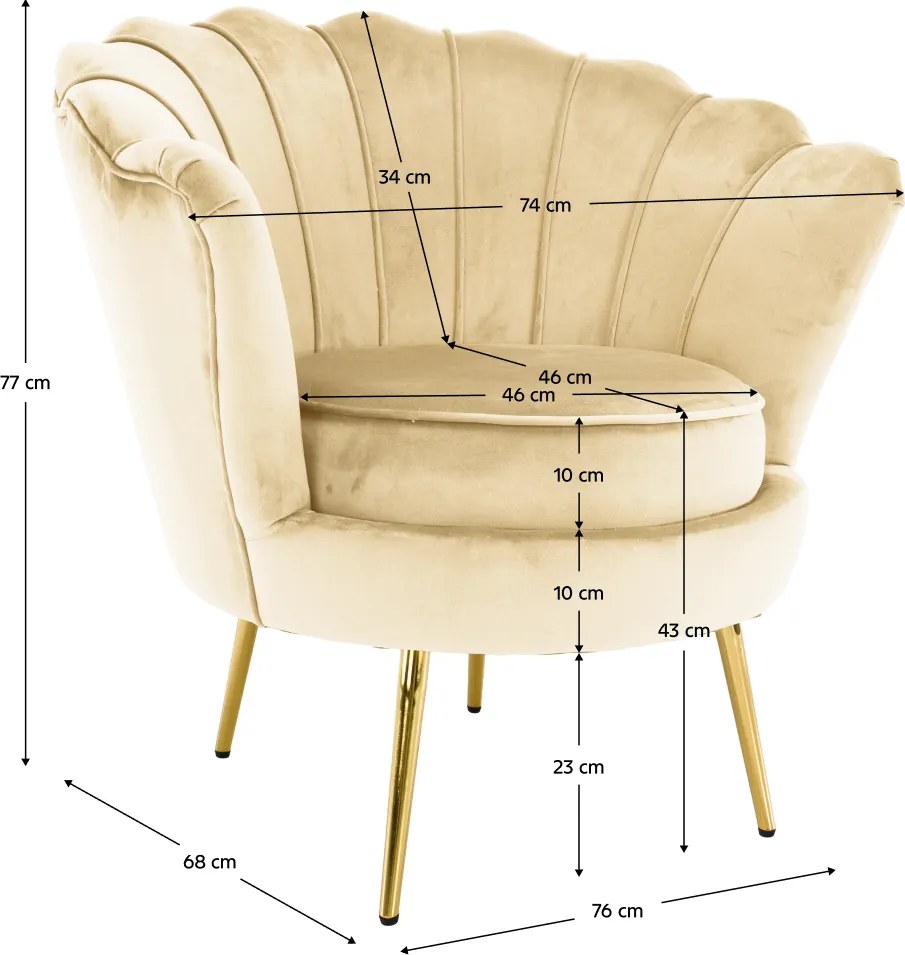 Art-deco stílusú fotel, bézs Velvet szövet/gold arany króm, NOBLEO