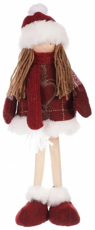 Karácsonyi dekoráció szövet kislány Kabát,magasság 35 cm, piros