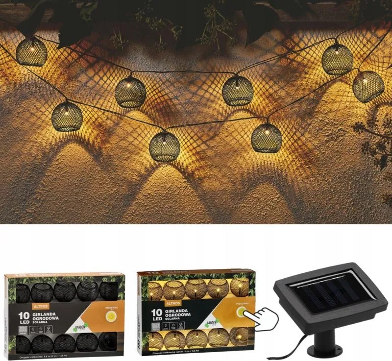 Napelemes kerti girland 3,8 m 10 Led Meleg fehér Vízálló