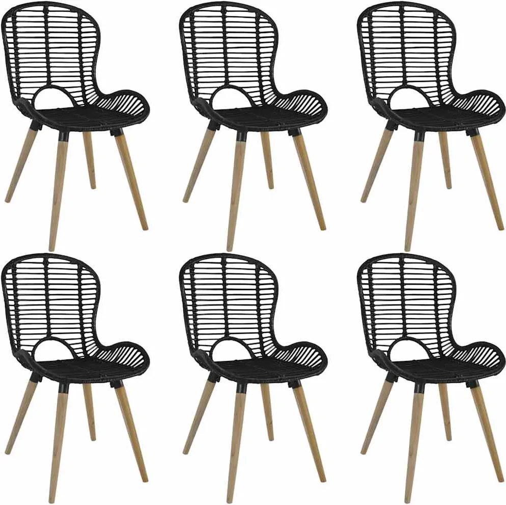 vidaXL 6 db fekete természetes rattan étkezőszék