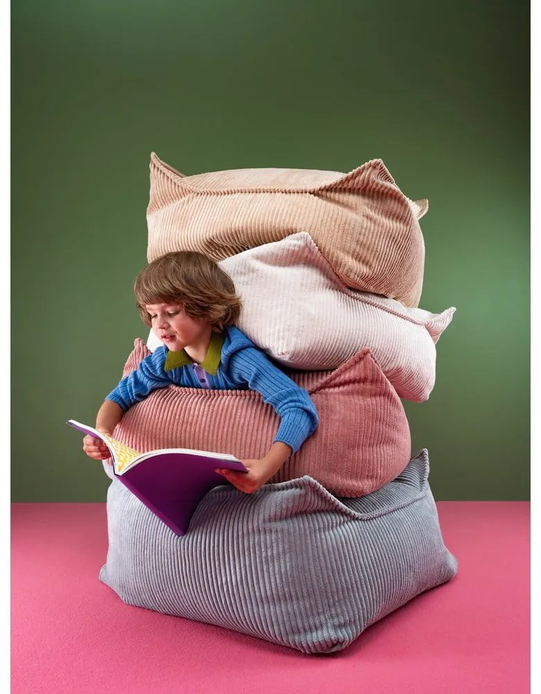 Krémszínű kordbársony gyerek babzsákfotel Square – Wigiwama
