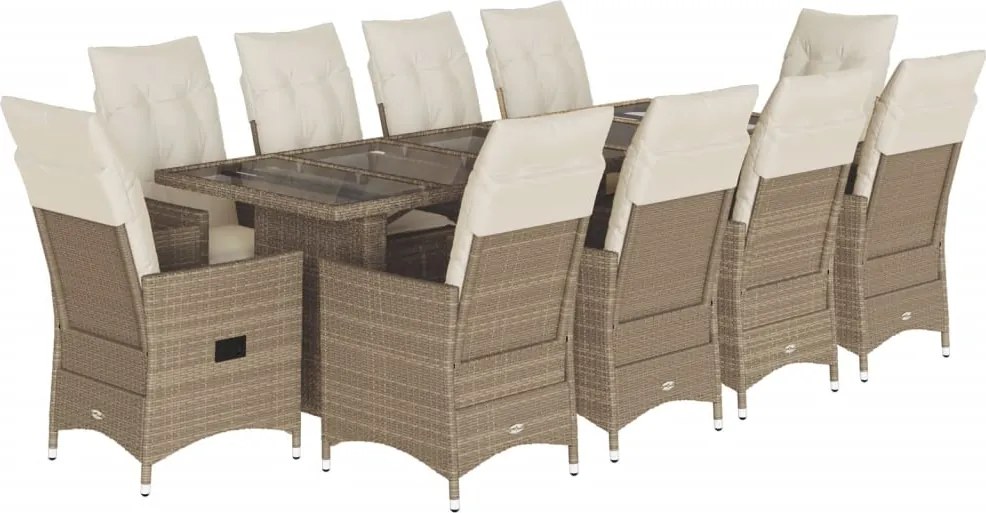 vidaXL 11 részes bézs polyrattan kerti bisztrógarnitúra párnákkal