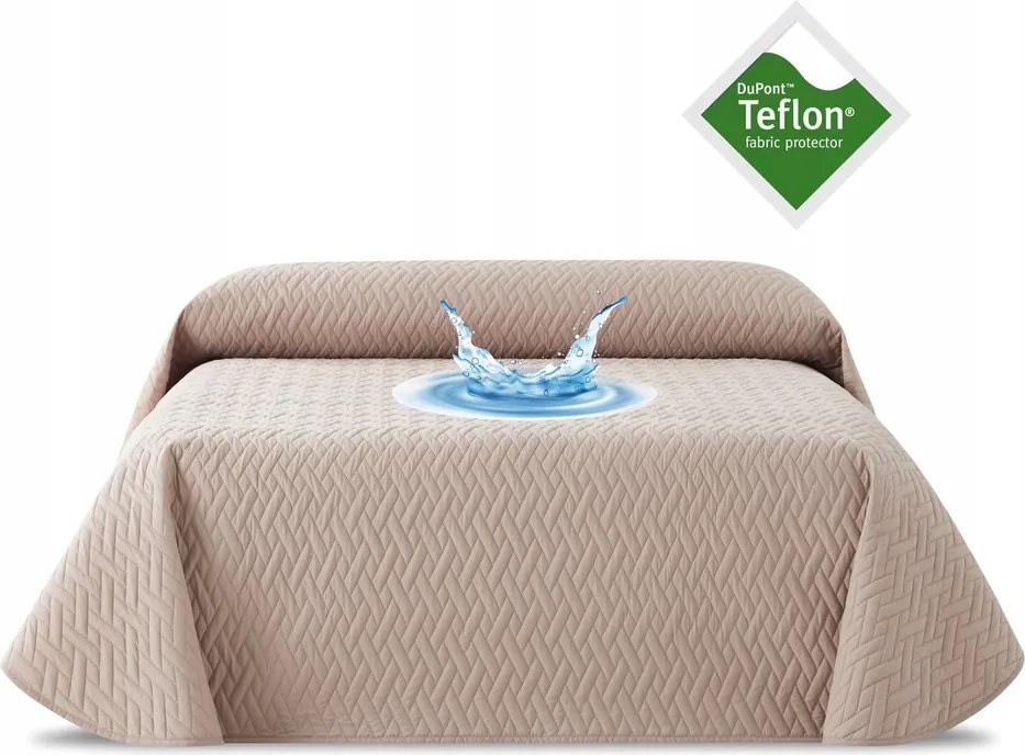 Ágytakaró vízálló teflon 230 x 270 cm hideg bézs steppelt ágytakaró