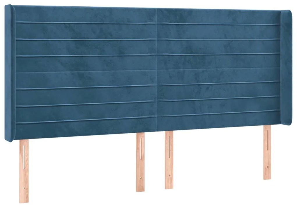 sötétkék bársony LED-es fejtámla 183x16x118/128 cm