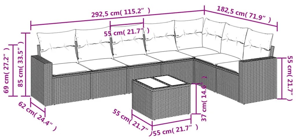 8 részes szürke polyrattan kerti ülőgarnitúra párnákkal